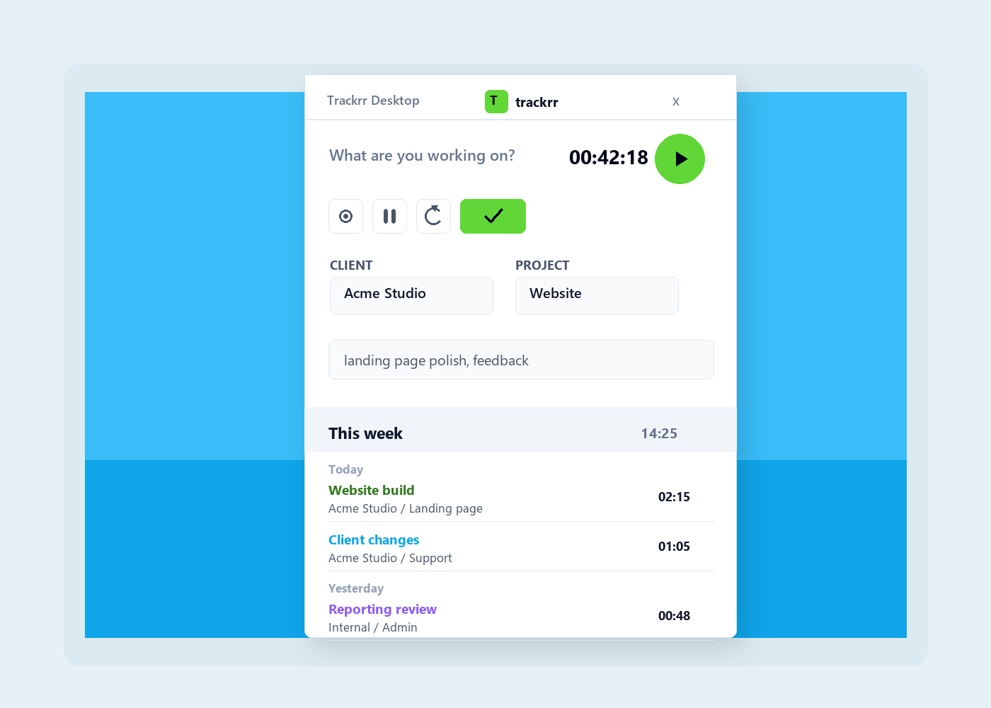 Trackrr desktop mock screenshot